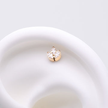 Detail View 1 of Implant Grade Titanium OneFit Threadless Golden Triple Marquise Sparkle Leaflet Top Part-Clear Gem
